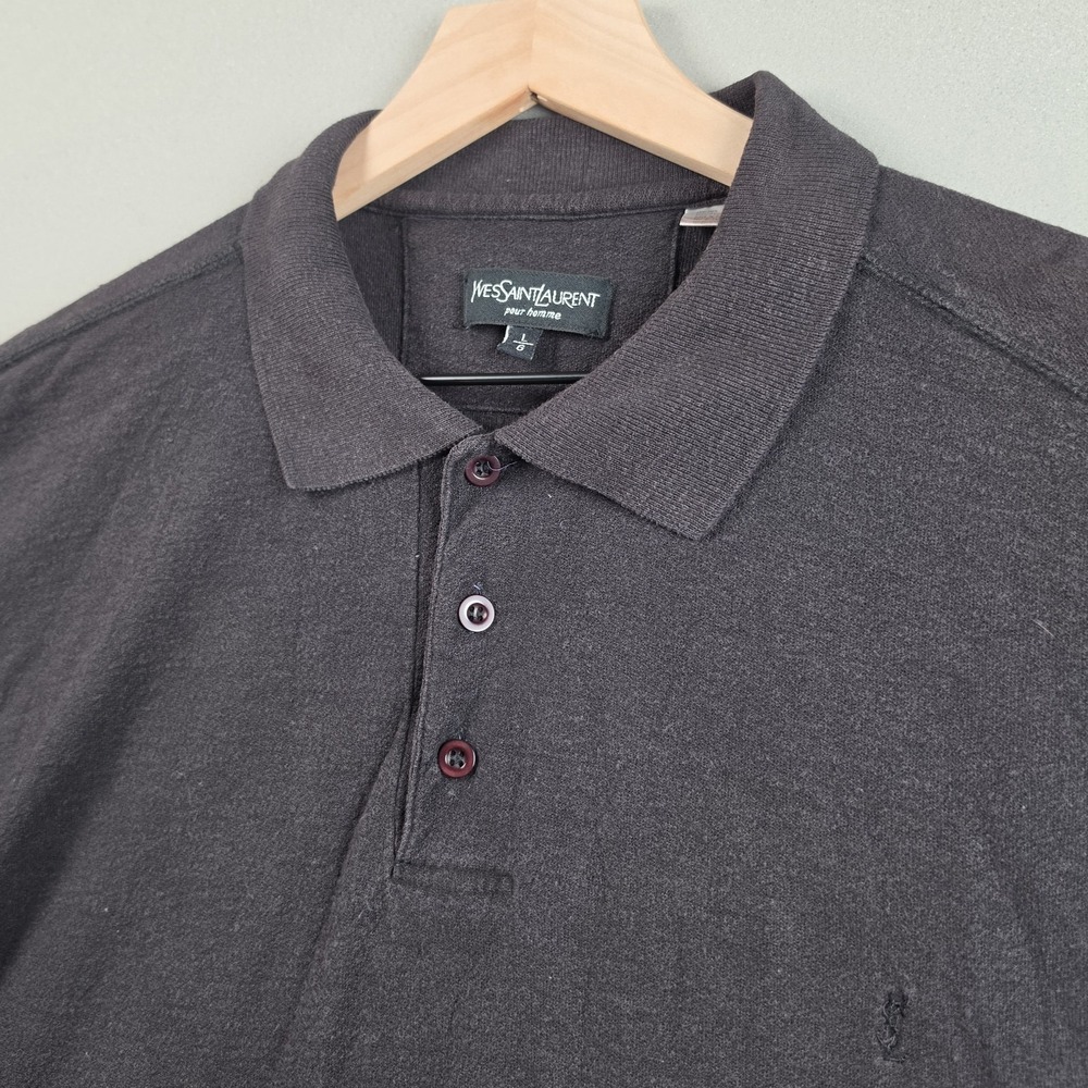 Yves Saint Laurent Pour Homme Mens Polo Shirt Black Linen Size Large Vintage YSL